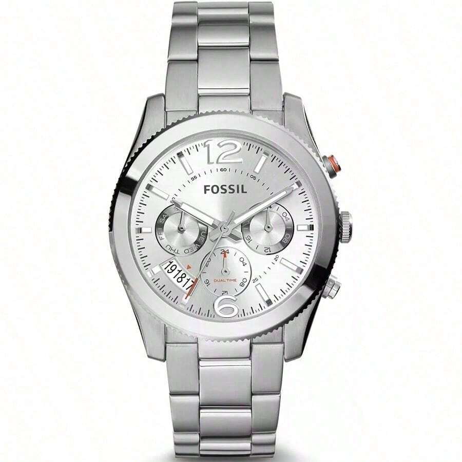 Fossil Đồng hồ Perfect Boyfriend mặt bạc dành cho nữ, có hai múi giờ ES3883 - trắng - Xem 1