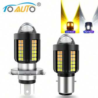 TOAUTO 1 pieza Accesorio de motocicleta súper brillante Bombilla de faro LED H4 Haz alto/bajo H6 BA20D Foco para moto, scooter, ATV Blanco+Amarillo 12V