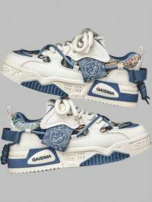 DareSee Men's New Summer Breathable Versatile Niche Original Casual Canvas Sneakers, Thick Sole Non- Sporty Graffiti Pattern Random Leisure Shoes Gifts - Royal Blue - View 3