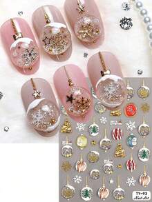 Adesivi per arte di unghie a sfera di cristallo natalizia, adesivi per arte di unghie invernali 5D in rilievo con fiocchi di neve, adesivi per arte di unghie stile Y2K, decorazioni fai-da-te per unghie con motivi natalizi e di Capodanno, forniture per arte di unghie