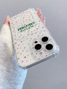 1pc Elegant Christmas Colorful Star & Letter Pattern Transparent Shockproof TPU Phone Case, Suitable As Holiday Gift Compatible With IPhone Xs/Xsmax/Xr/11 12 13 14 15 16 17pro/Promax/14 15 16plus