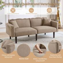 [2-In-1 Multifunctional Sofabed] Zweisitzer-Sofa, Sofa Mit Liegefunktion, Unabhängig Verstellbare Doppelrückenlehnen, Metallverzierungen, Baumwoll-Leinen-Stoff, High-Quality Schaumstoff - Antique Brown + Foam + 2 Seat - View 6