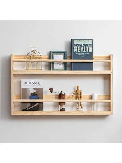 2 Layer Home Decor Wooden Book Floating Shelf,Wall Decor Floating Shelves Wood Wall Mounted Shelf For Kitchen Bathroom Bedroom Living Room,Bookcase Office Display Storage And Organisation Unit Modern Decorative Easy To Hang