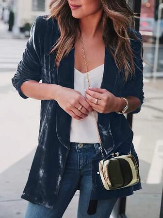 European & American Style Solid Color Velvet Mid-Length Jacket