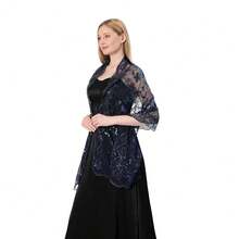 Shawls And Wraps For Evening Dresses,Women Formal 1920s Sequin Flower Sheer Shawls And Wraps For Wedding-{"Color_name":"NavyBlue"} - 海軍藍 - 查看 5