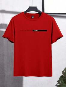 Men's Slim Fit T-Shirt With Letter Print, Round Neck And Short Sleeves 1005 Cotton - Đỏ - Xem 4