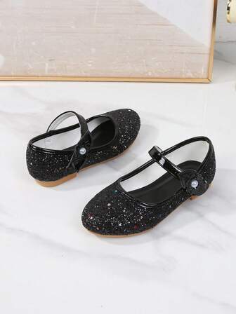 1 Pair Fashion Versatile Pink Girl Pearl Cute Flat Shoes, Round Toe, Suitable For Daily Wear, Dancing, Outdoor, Decorated With Sequins, Closed Toe Princess Shoes, Spring And Autumn