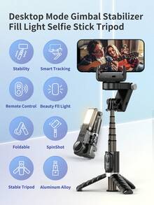 TOKQI Handhållen utökad automatisk ansiktsspårning Gimbal stabilisator för smartphone, 360° roterande selfiestick stativ med utbytbart fyllningsljus, trådlös Bluetooth-fjärrkontroll kompatibel med iOS Android smartphone anti-shake videoinspelning, fotografering - Multifärgad - Visa 4