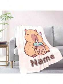 1pc Customizable Capybara Blanket – Soft, Comfortable, Warm Personalized Blanket, Suitable For Home, Office Or Camping – Perfect Gift For Friends And Family, Personalized Blanket, Birthday Gift - Multicolor - View 3