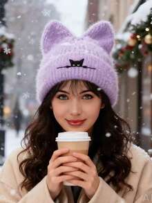 1 gorro de tricô feminino para o inverno, com design moderno de orelhas de urso fofinhas, forro térmico grosso e quente, ideal para uso diário, viagens, esqui e compras.