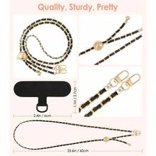 Universal Phone Lanyard, Adjustable Metal Cell Phone Chain Crossbody Strap Anti - Theft Detachable Women Cellphone Lanyards Around Neck with Patches, Most Smartphones, Black - inicial - Ver 5