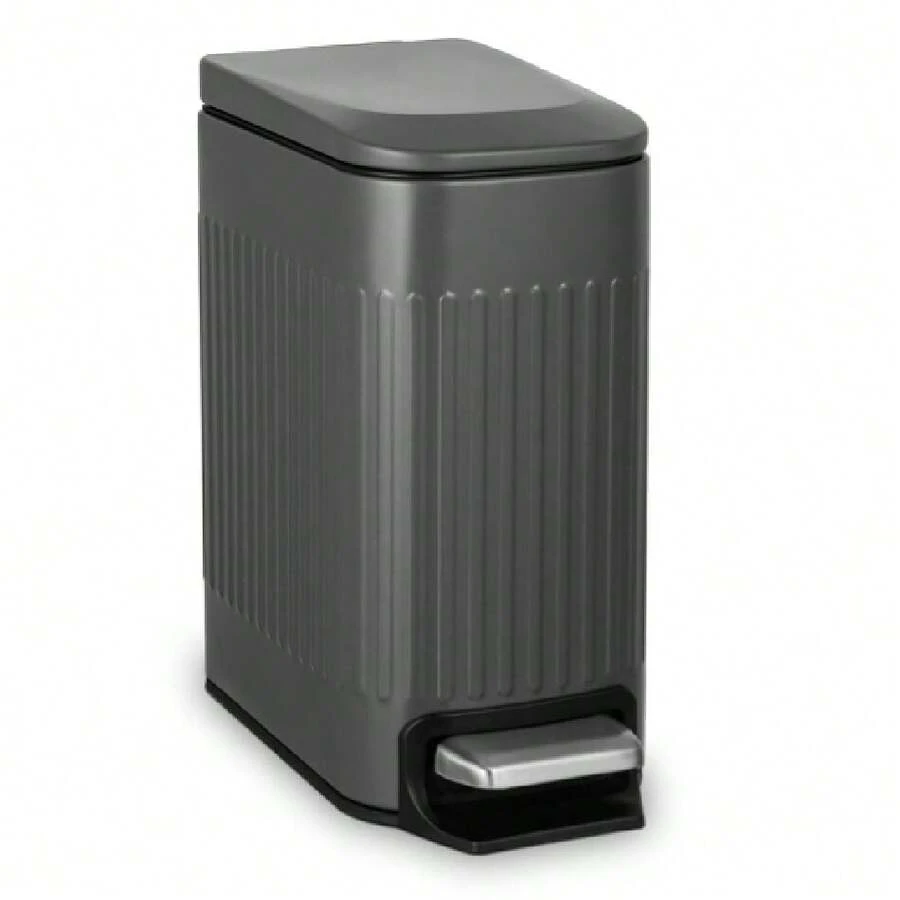 Small 1.6 Gallon Stainless Steel Trash Can With Removable Inner Bucket, Grey, Hands Free Step Pedal Design - 深灰色 - 查看 1