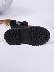 1 Pair Black Mid-Calf Elastic Boots For Girls, Solid Color Cute Children's Boots With Non- Rubber Soft Soles, Elastic Collar Bow & Faux Pearl Decor, Princess Boots Suitable For 3-15 Years Old Girls, Daily, Casual, School, Holiday, Party Wear, Autumn/Winter 2025 New - Black - View 7