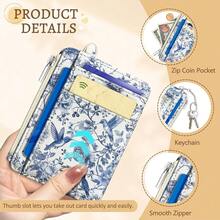 Bird Flowers Credit Card Holder Small Wallet Women, Slim RFID Blocking Wallet Woman Keychain With Zipper Coin Pocket, Front Pocket Thin Travel Card Case Organizer With ID Window Ladies Gifts{"Color_name":"Bird"} - Multicolor12 - 查看 7