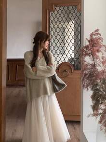 Patchwork Casual Mesh Splice Ribbed Relaxed Minimalist Tulle Skirt - Apricot - View 10