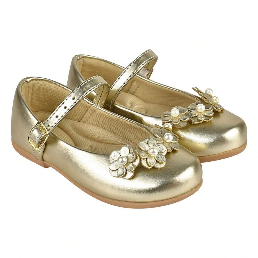 Children's Ballet Flats Girls' Formal Shoes Doll Gold Buckle Bow Plain Light Soft Comfortable - Vàng - Xem 1