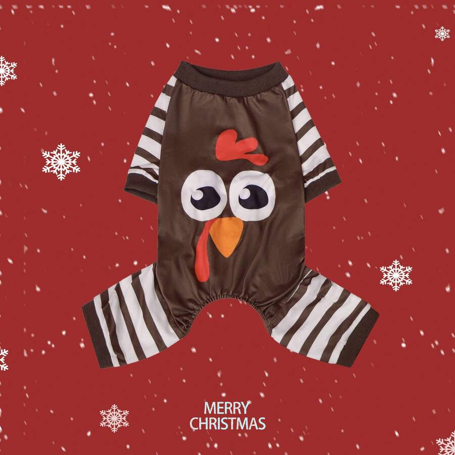 1pc Thanksgiving & Christmas Pet Dog , Turkey Print Design Pet Four-Leg Outfit, Soft Breathable Christmas Holiday Pet Costume, Suitable For Small/Medium Dogs & Cats, Perfect Holiday Party Gift