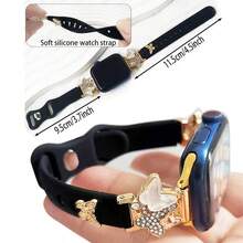 1pc Fashion Silicone Watch Band Compatible With Apple Watch Band 38/40/41/42/44/45/46/49mm, Butterfly Alloy Buckle Silicone Bracelet Suitable For Apple Watch Ultra 2 Series 1-10 & SE - Band Only