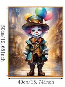 1 Set Beginner DIY Adult Number Painting Kit  Includes Paints, Canvas, Brushes And Instructions | Steampunk Clown With Balloons | 40x50cm/15.7x20in Frameless, Suitable For Home Decor, Family Activities, Father's Day, Mother's Day, Holiday Gifts - 彩色 - 查看 2