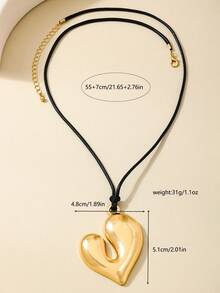 1 件时尚百搭简约配饰，学生日常 CCB 心形长项链，女士毛衣项链，适合通勤、派对、聚会、家庭晚餐、情人节礼物 - 金黃色 - 查看 5