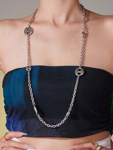 1pc Fashionable Pig Nose Element Long Sweater Chain Necklace - Pig Nose Long Necklace - View 6