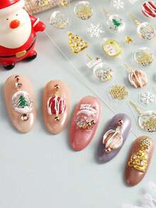 Adesivi per arte di unghie a sfera di cristallo natalizia, adesivi per arte di unghie invernali 5D in rilievo con fiocchi di neve, adesivi per arte di unghie stile Y2K, decorazioni fai-da-te per unghie con motivi natalizi e di Capodanno, forniture per arte di unghie