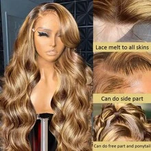 30 32 Inch Honey Blonde 13x6 Hd Lace Frontal Wig Human Hair 250% Density 13x6 Body Wave Ombre Lace Front Wigs Human Hair Glueless Highlight Honey Blonde Wig Pre Plucked With Baby Hair For Women - S4/27 - 查看 6