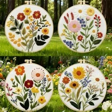 Countryside Floral Series Cross Stitch Embroidery DIY Kit, Beginner Friendly Home Decor Handcraft Material Pack, Living Room Bedroom Wall Art Creative Gift