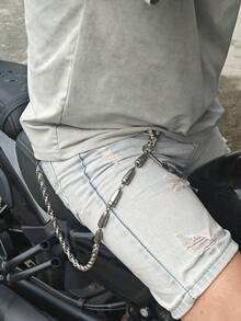 DIY限量版子弹形油炸面团扭纹腰链，时尚男女通用腰部奢华配饰，嘻哈饰品钥匙扣 - 銀色 - 查看 13