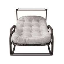 YCZ Grau/Beiger Rattanschaukelstuhl mit Sonnendach und klappbarem Fußhocker – ideal für Garten, Terrasse und Wohnzimmer