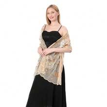 Shawls And Wraps For Evening Dresses,Women Formal 1920s Sequin Flower Sheer Shawls And Wraps For Wedding-{"Color_name":"Champagne"} - 香檳色 - 查看 6