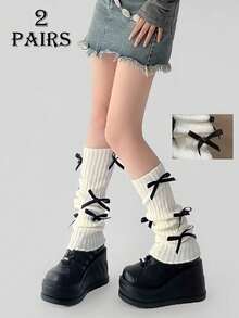 1/2 双女士蝴蝶结腿套，时尚百搭，洛丽塔风格，适合日常穿着秋季配饰