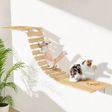 Wall Hammock, Wall Mounted Bridge With Track Ball 3 Hanging Ball, Pet Ladder Wide 10 Long 29 Climb, Perch, Activity, Easy Install Wooden Cats Steps Hammock Tree Shelf - 最初的 - 查看 2