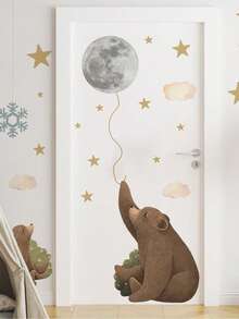 1 pièce Autocollant mural décoratif d'un monde forestier dessin animé avec lion, éléphant, girafe, singe se balançant en aquarelle. Pour la décoration de la chambre d'enfants, la garderie, la chambre. Décoration pour la Fête des enfants - Multicolore - Voir 4