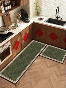 1pc Diatomaceous Earth Vintage Line Drawing Floral Kitchen Mat, Olive Green Background Plant Sketch, 3.5mm Free Cut, Absorbent Anti-Slip Oil-Resistant, Kitchen Anti-Slip Mat, Bathroom Mat, Indoor Hallway Small Rug, Outdoor Doormat - Multicolor - View 11