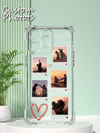 Carcasă de telefon personalizată DIY pentru fotografii, husă transparentă anti-cădere, rezistentă la zgârieturi, TPU, moale, pe toată marginea, potrivită pentru iPhone 16/14 Plus/13 Pro/12 Pro Max/11/6P/7P/XS/XR, cadou personalizat pentru persoană, partener, familie, prieteni, ziua de naștere, aniversare