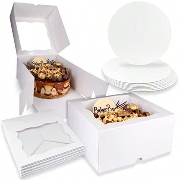 10 Pieces 10x10x5 Inches White Bakery Cake Boxes With Window And Round Cake Boards Paperboard Cake Boxes For Cakes Pastries Cookies Pie 10 Boxes + 10 Boards Christmas Holiday Baking