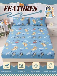 Bluey Juego de sábanas con estampado digital de , funda nórdica, protector de colchón, cubrecama, sábana ajustable, textil para el hogar cómodo, sábana ajustable de tonos frescos, protector de colchón transpirable y antipilling, suave y amigable con la piel, cubrecama con estampado de dibujos animados, decoración del hogar de , funda de sofá, sábana ajustable, cubrecama de tamaño king, sábana ajustable extra grande, juego de sábanas ajustables - Azul - Ver 6