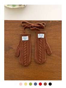 秋冬季保暖可爱挂脖触屏针织手套，女士加厚保暖防风全指针织手套，适合学生、骑行、户外活动 - Best wish布標 - 查看 21