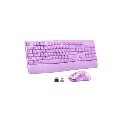 Wireless Keyboard And Mouse, Full - Sized Cordless Keyboard With Wrist Rest And 3 DPI Adjustable Mouse, 2.4G Wireless, Compatible With PCComputerLaptop Pink