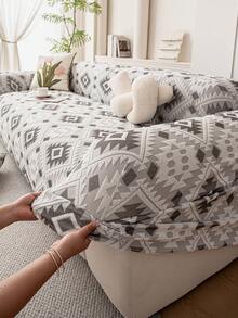 1pc Jacquard Dual-Tone Sofa Cover, High Elasticity, Non-Deformation, Non-Fading, Pet-Friendly, Dirt & Scratch Resistant, Suitable For All Seasons, Machine Washable, Applicable For 1/2/3/4 Seater Sofa (Multiple Sizes Available) - Grey - View 9