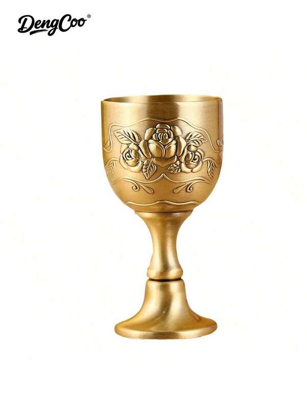 Dengcoo 1pc Gold Tea Cup, High-Footed Metal Tea Cup, Light Luxury Style Tea Cup, Tea Cup With Rose Print
