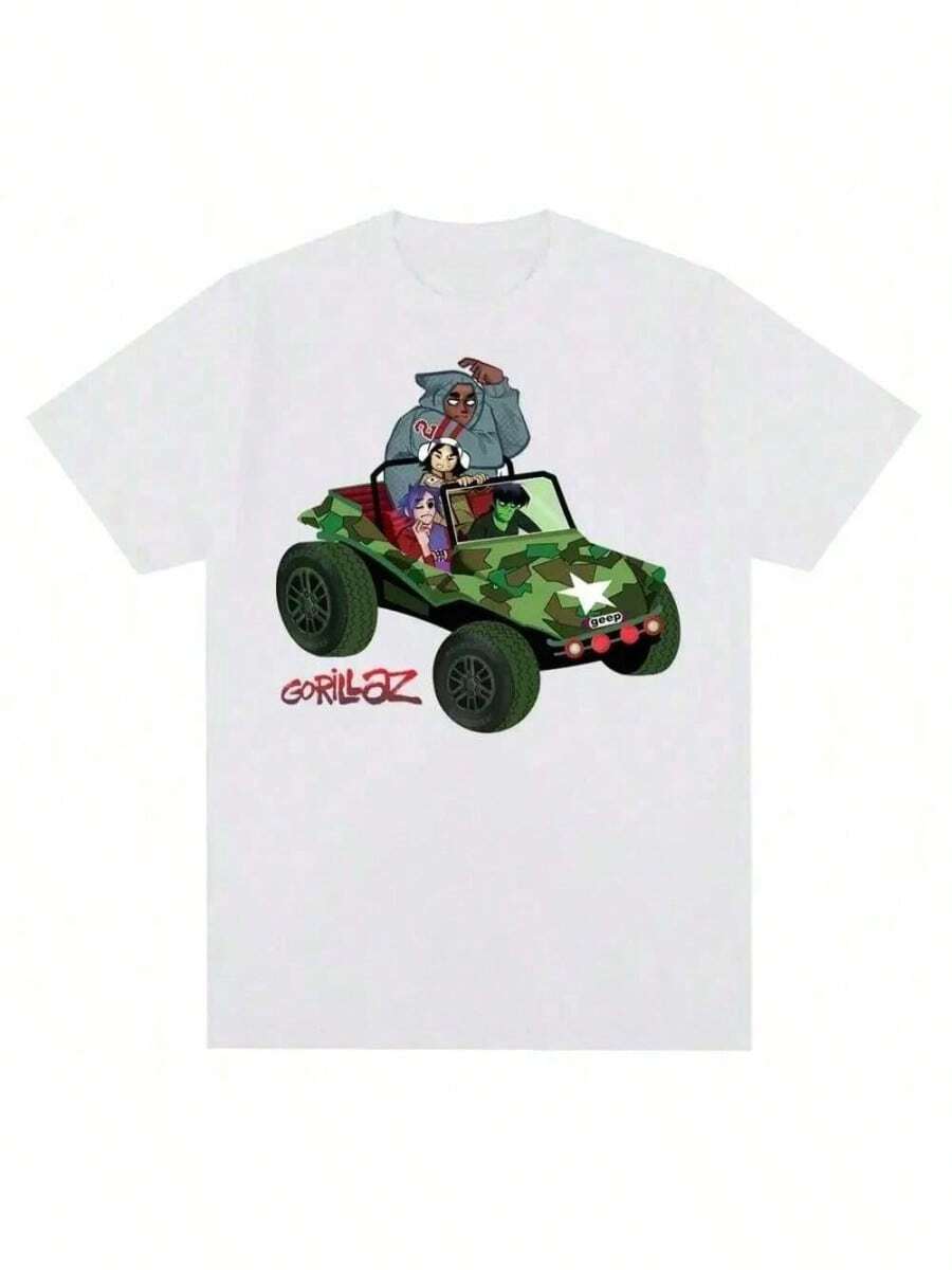 Refreshing SummerMusic Band Gorillazs Punk Rock Print T Shirt 90s Casual Fashion Short Sleeve Plus Size T Shirt Unisex Graphic T Shirts - 白色 - 查看 1