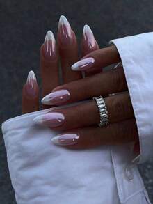 Upgrade Your Charm With 24pcs Cute Pink Almond-Shaped Mirror Press-On Nail Tips, Featuring Small Light Bulb Designs That Illuminate And Add Shine To Your Daily Or Party Wear. Comes With 1 Nail File And 1 Piece Of Glue. Press On Nails Nail Supplies - 多色 3 - 查看 1