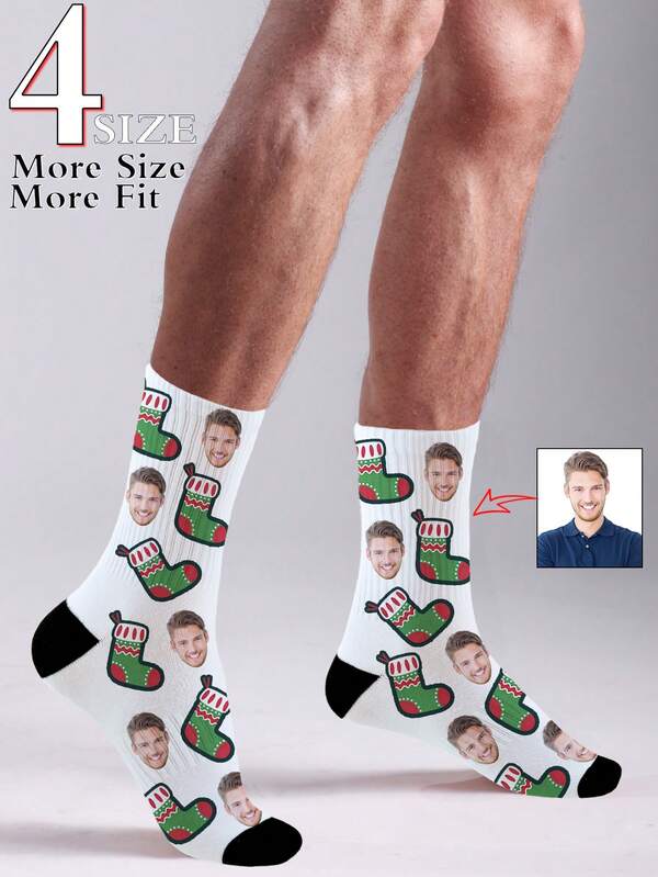 Individuelle Gesichts-Socken, Weihnachtsstrumpf-Thema personalisierte Foto-Socken, lustige individuelle Gesichts-bedruckte Socken, jedes Gesicht auf den Socken anbringen, 4 Größen für besseren Sitz, Jahrestags-Geschenk, Valentinstags-Geschenk, Geburtstags-Geschenk, Hochzeits-Geschenk, Muttertags-/Vatertags-Geschenk, Geschenk für den besten Freund, Geschenk für ihn/sie