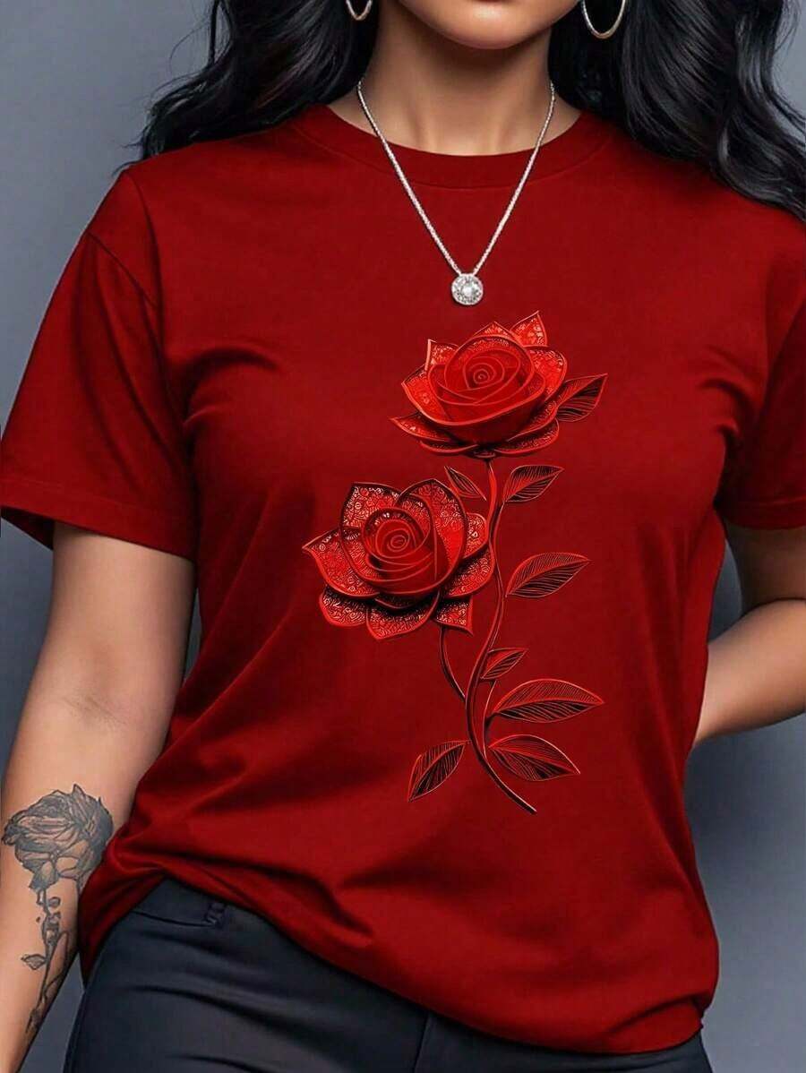 Plus Size Plain Round Neck Short Sleeve T-Shirt, Versatile & Practical-Unisex Loose - Fit Comfortable Vintage Street - Style Cotton T - Shirt Top - 彩色 - 查看 1