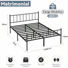Marco de Cama de Metal de Plataforma Simple y atmosférica, Base Cama Matrimonial, Incluye Cabecera y Pie, Espacio de Almacenamiento Debajo de la Cama,Marco Resistente (Matrimonial) - Matrimonial - Ver 9