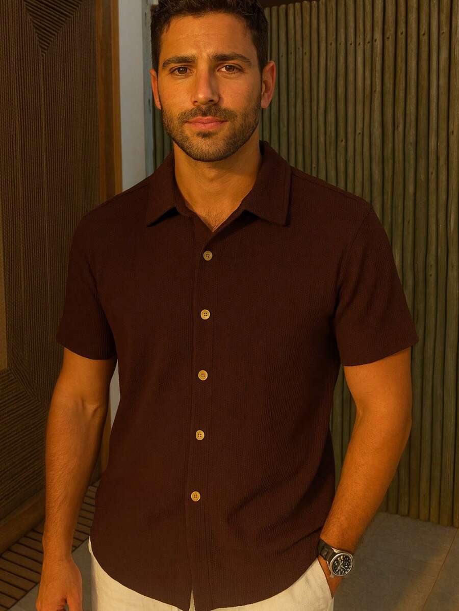 Men's Comfortable Knit Shirt Lightweight Shirt For Summer - Óxido marrón - Ver 1