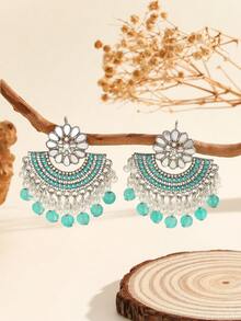 1 对优雅水钻花朵 Chand Bali 耳环，配人造珍珠、流苏和新月 Jhumka 设计，适合女士和女孩日常佩戴、节日、婚礼和派对/珠宝礼物 - Fashion - 查看 7