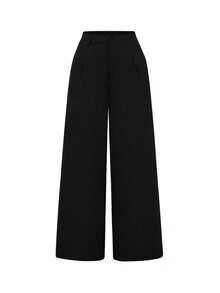 Vintage High-Waisted Women's Suit Pants, Loose Fit Design, Excellent Drape, Suitable For Office Wear, Lightweight Fabric, Suitable For Spring/Summer Black - Black - View 5